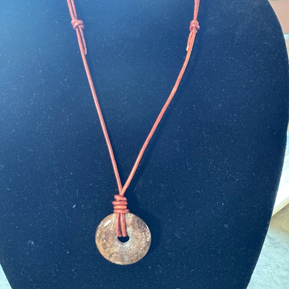 Adjustable leather cord with Jasper Donut pendent